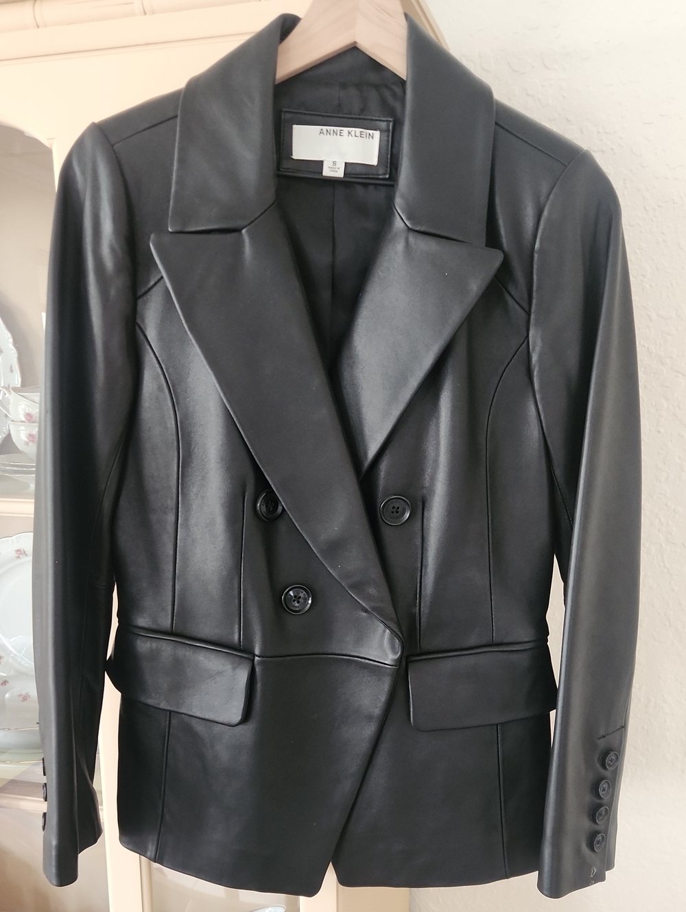 Anne Klein Black Real Leather Blazer Jacket